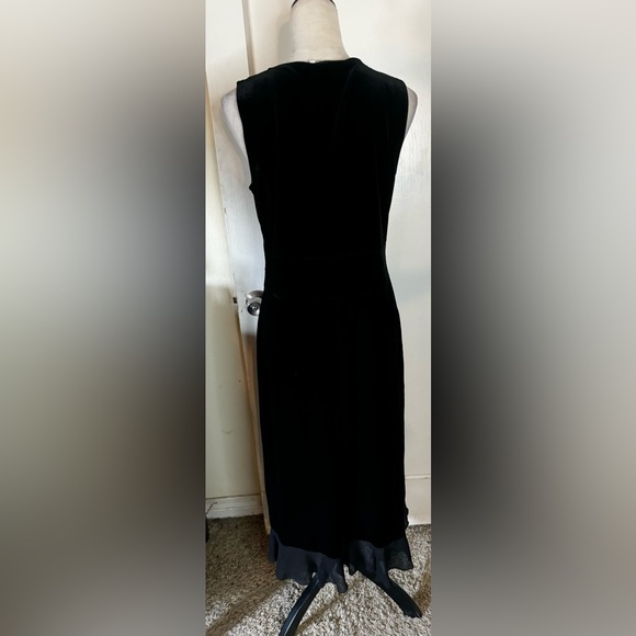 Vintage 90’s Connected Velvet Ruffle Hem Cocktail Dress Midi Plunging Neck noir - Picture 4 of 16